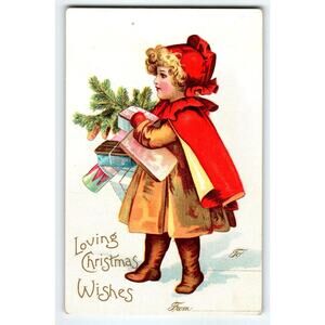 Vintage Loving Christmas Wishes Postcard Ellen Clapsaddle Girl With Gifts N918